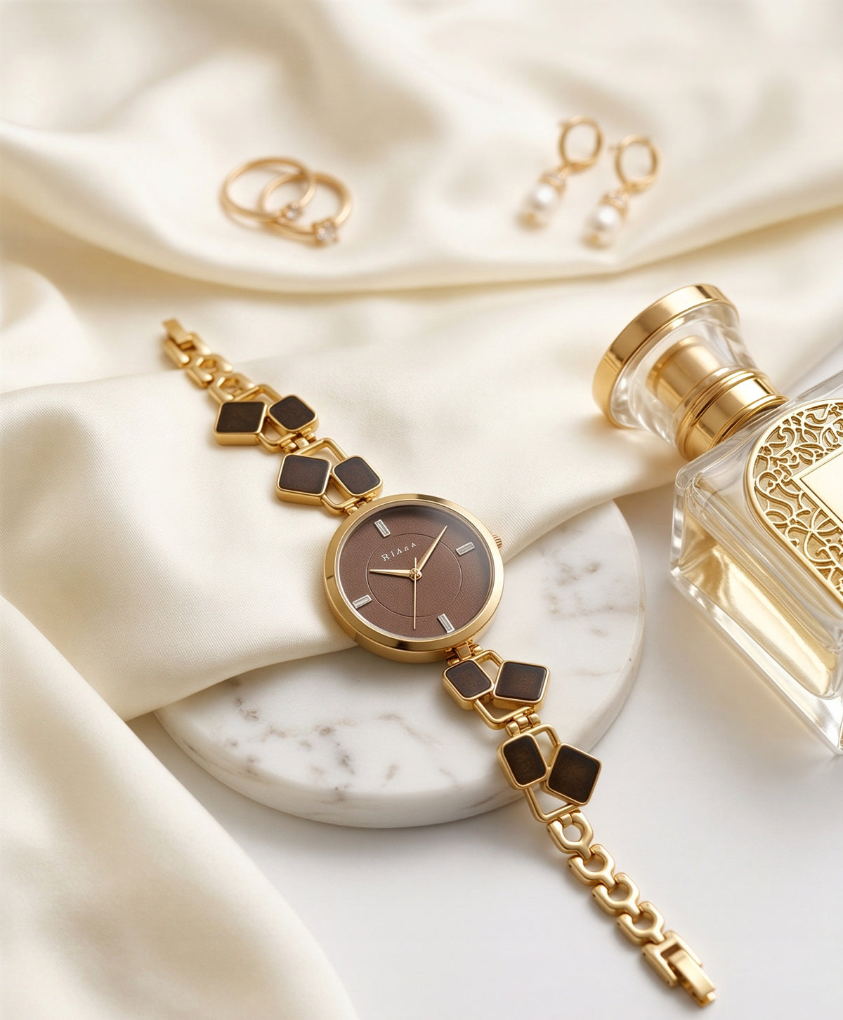 Rovelle Paris Brown Stone Rosegold Watch For Women