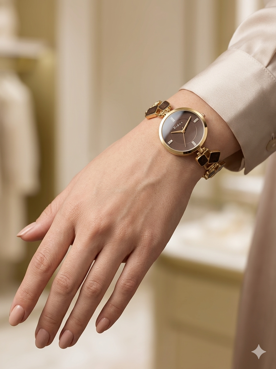 Rovelle Paris Brown Stone Rosegold Watch For Women