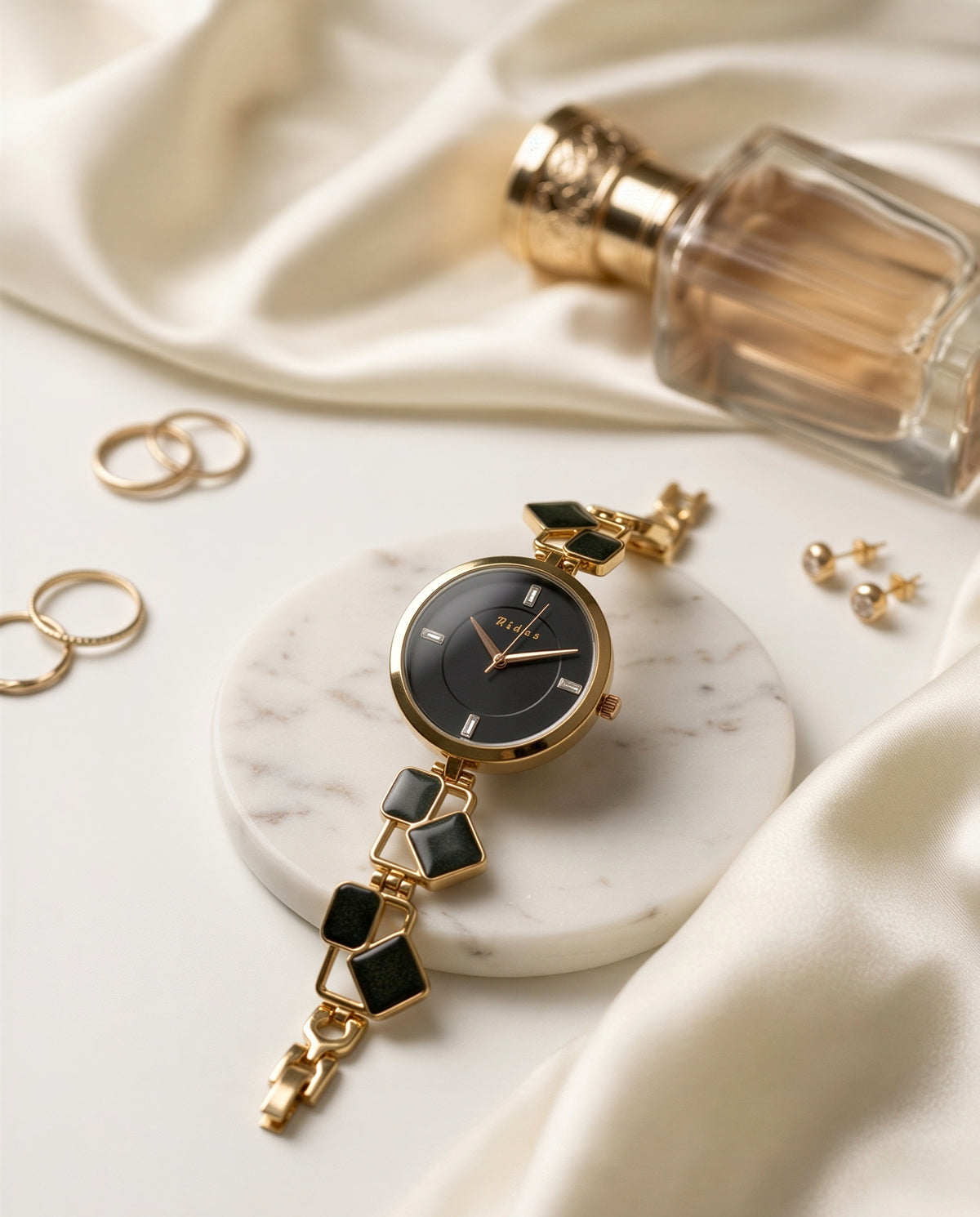 Rovelle Paris Black Stone Rosegold Watch For Women
