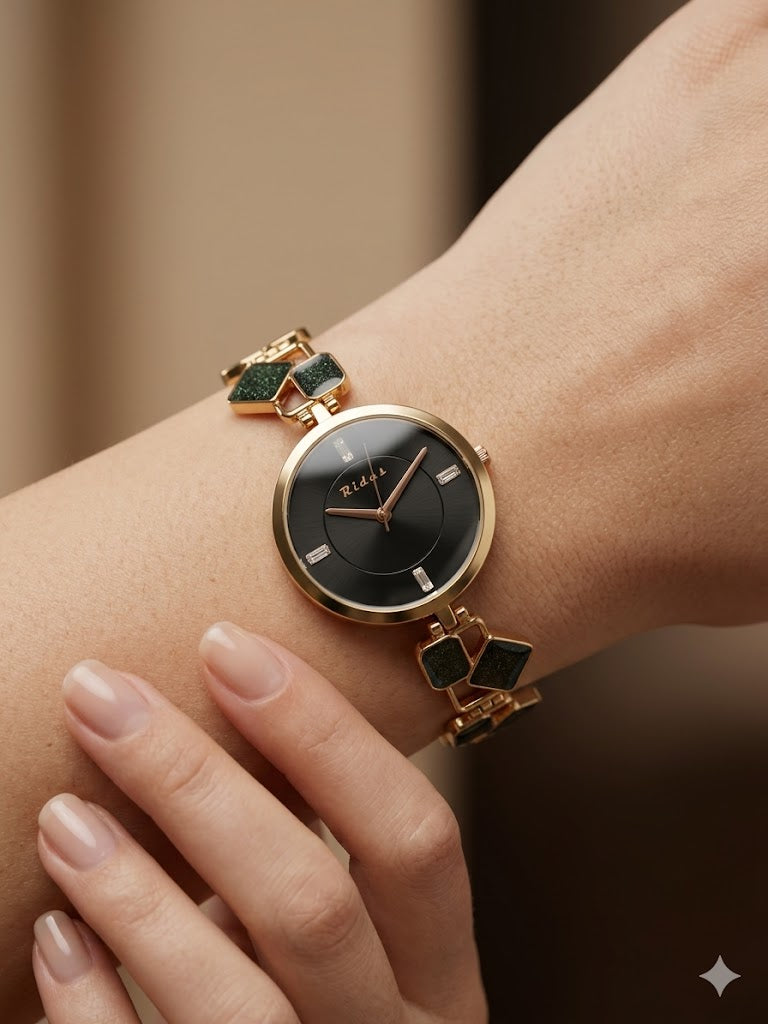 Rovelle Paris Black Stone Rosegold Watch For Women