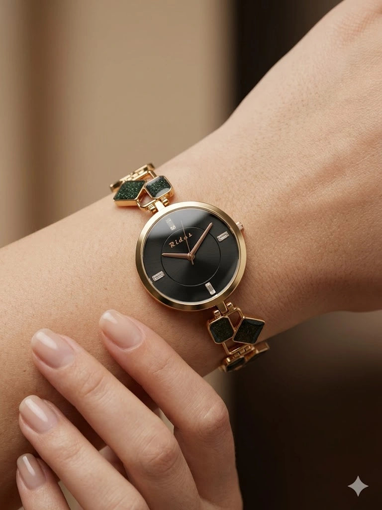 Rovelle Paris Black Stone Rosegold Watch For Women