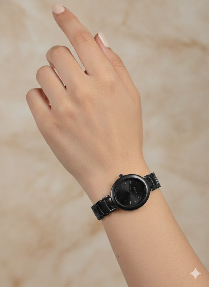 Premium Oval Black Ladies  Timepiece