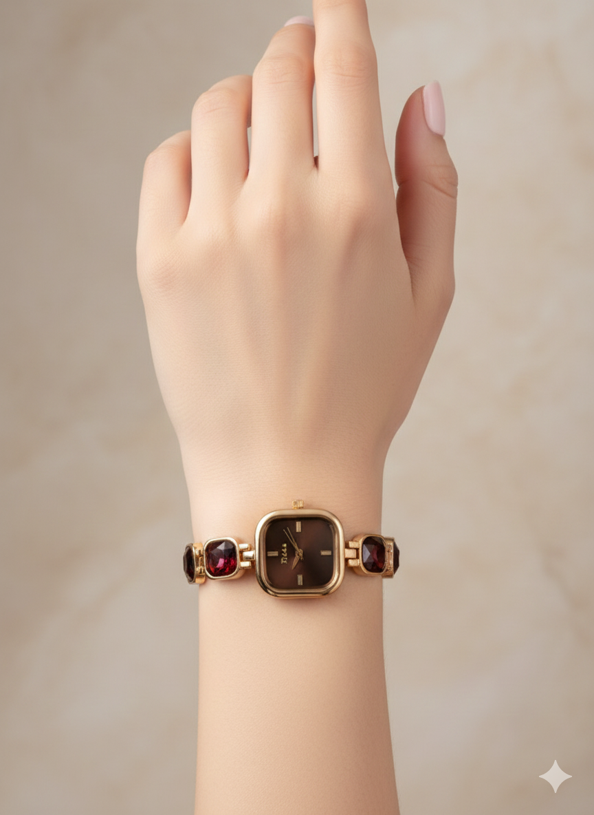 Royal Ruby Wine Diamond Studded  Watch For Women