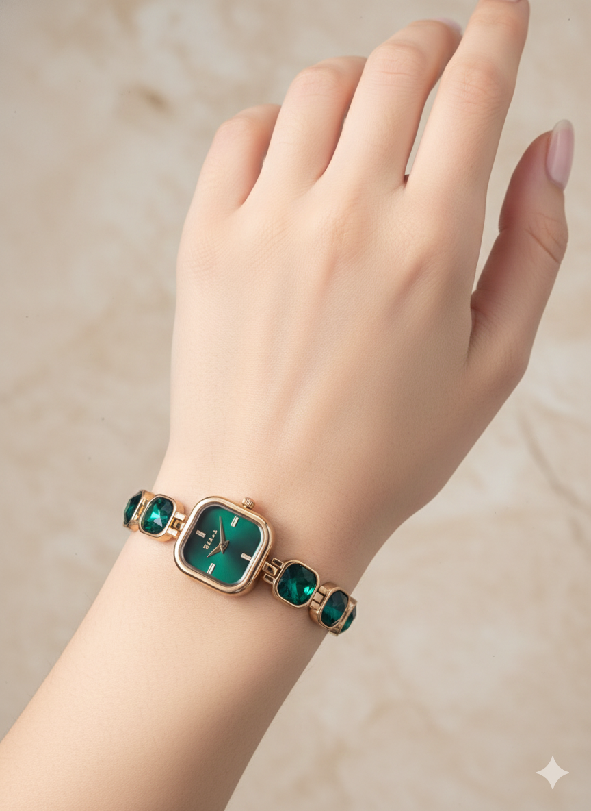 Mystic Green Diamond Studded Watch For Women