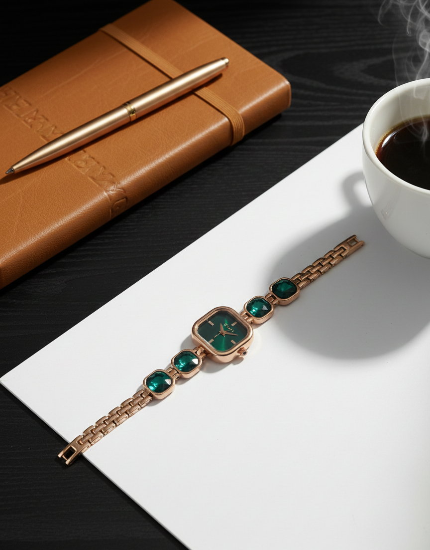 Mystic Green Diamond Studded Watch For Women