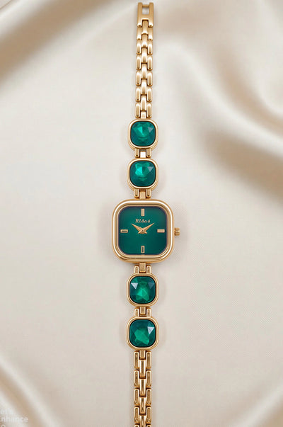 Mystic Green Diamond Studded Watch For Women