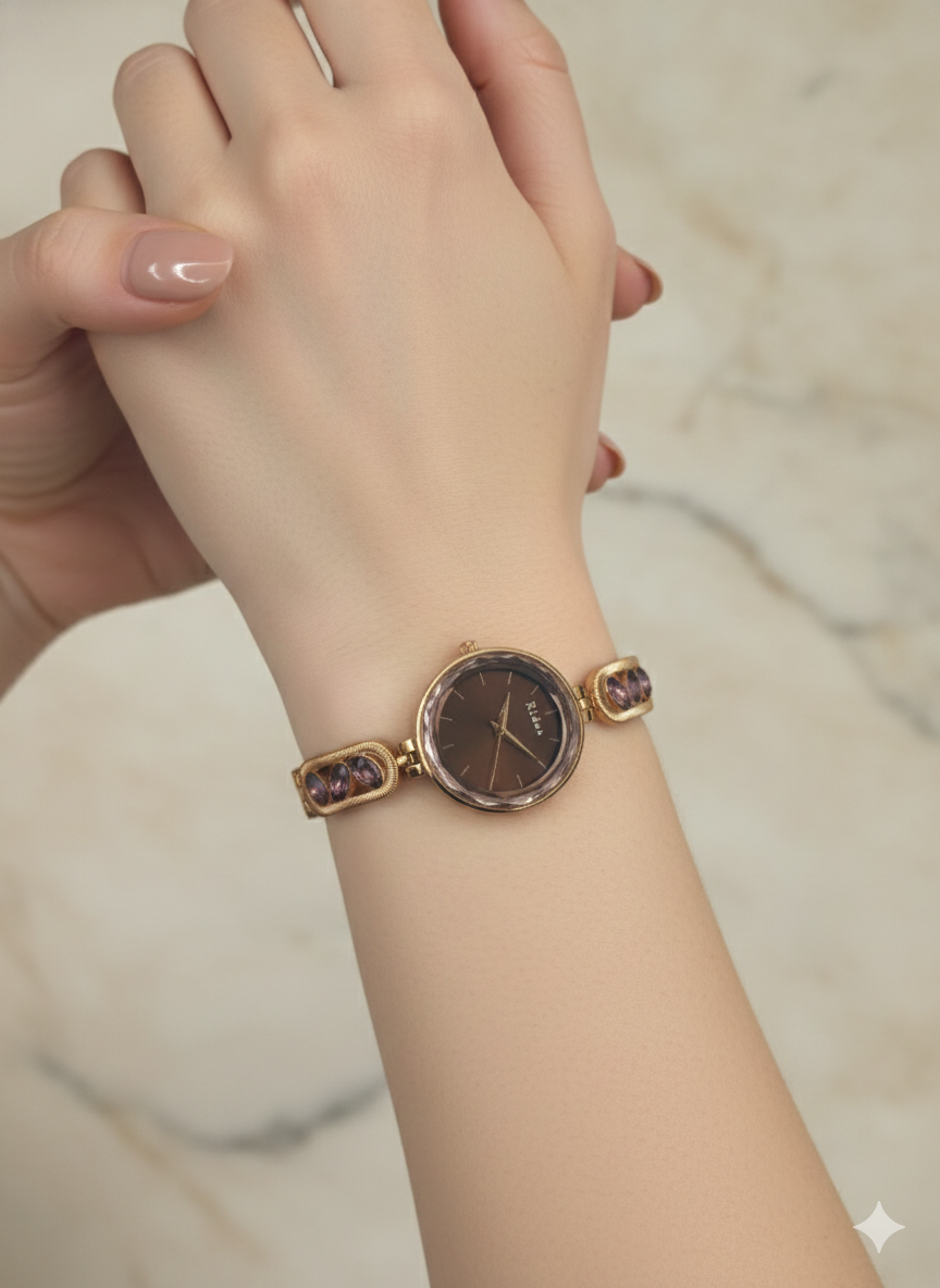 Rose Radiance Wine Stone Studded Watch For Women