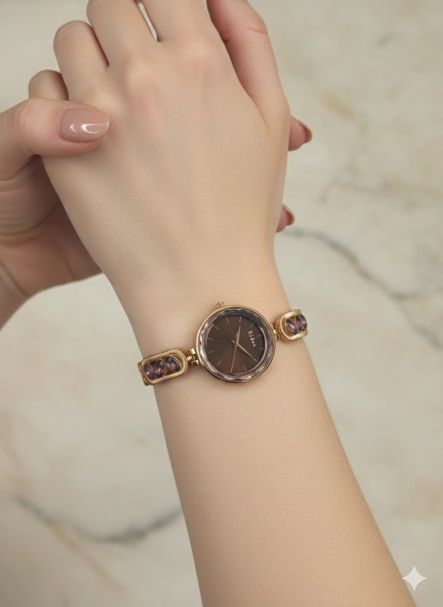 Rose Radiance Wine Stone Studded Watch For Women