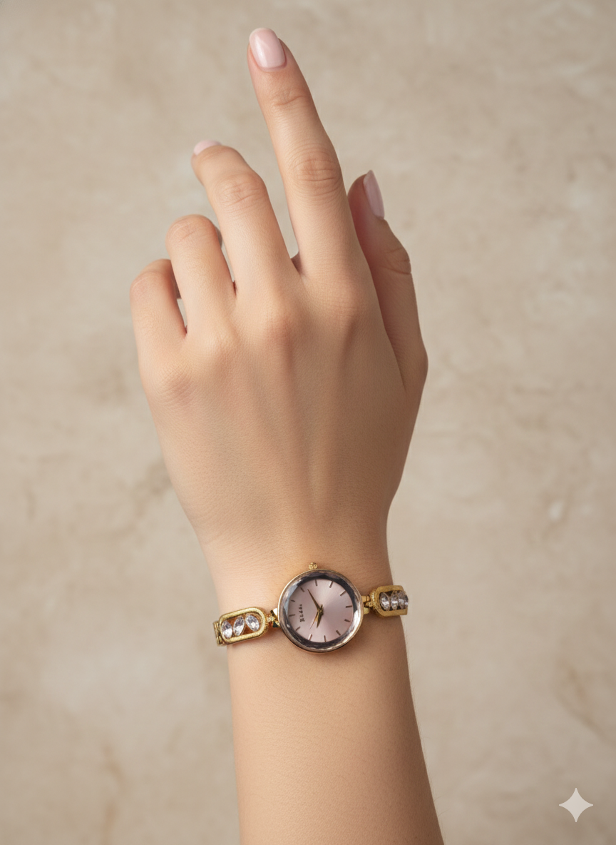 Rose Radiance Pink Stone Studded Watch For Women