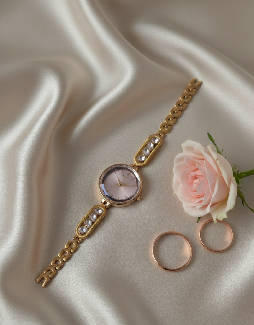 Rose Radiance Pink Stone Studded Watch For Women