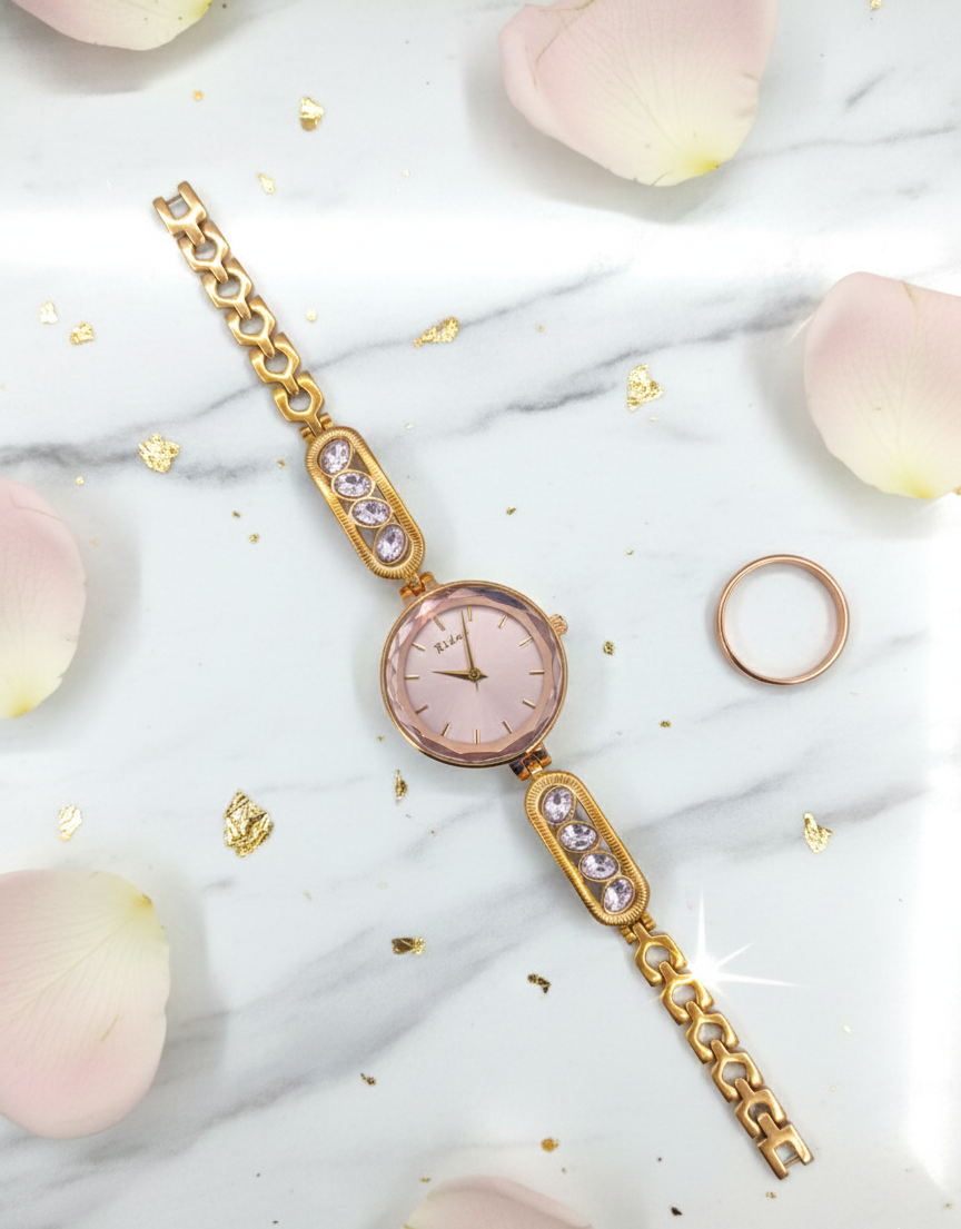 Rose Radiance Pink Stone Studded Watch For Women