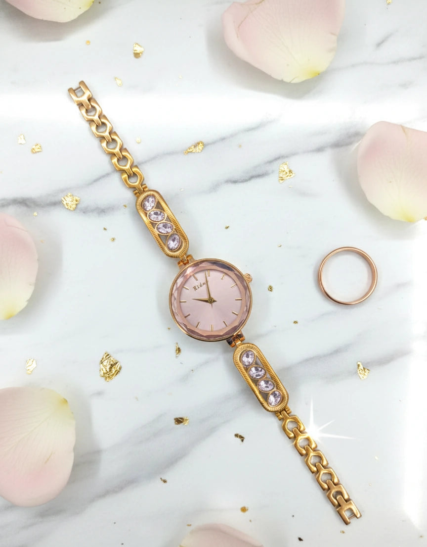Rose Radiance Pink Stone Studded Watch For Women
