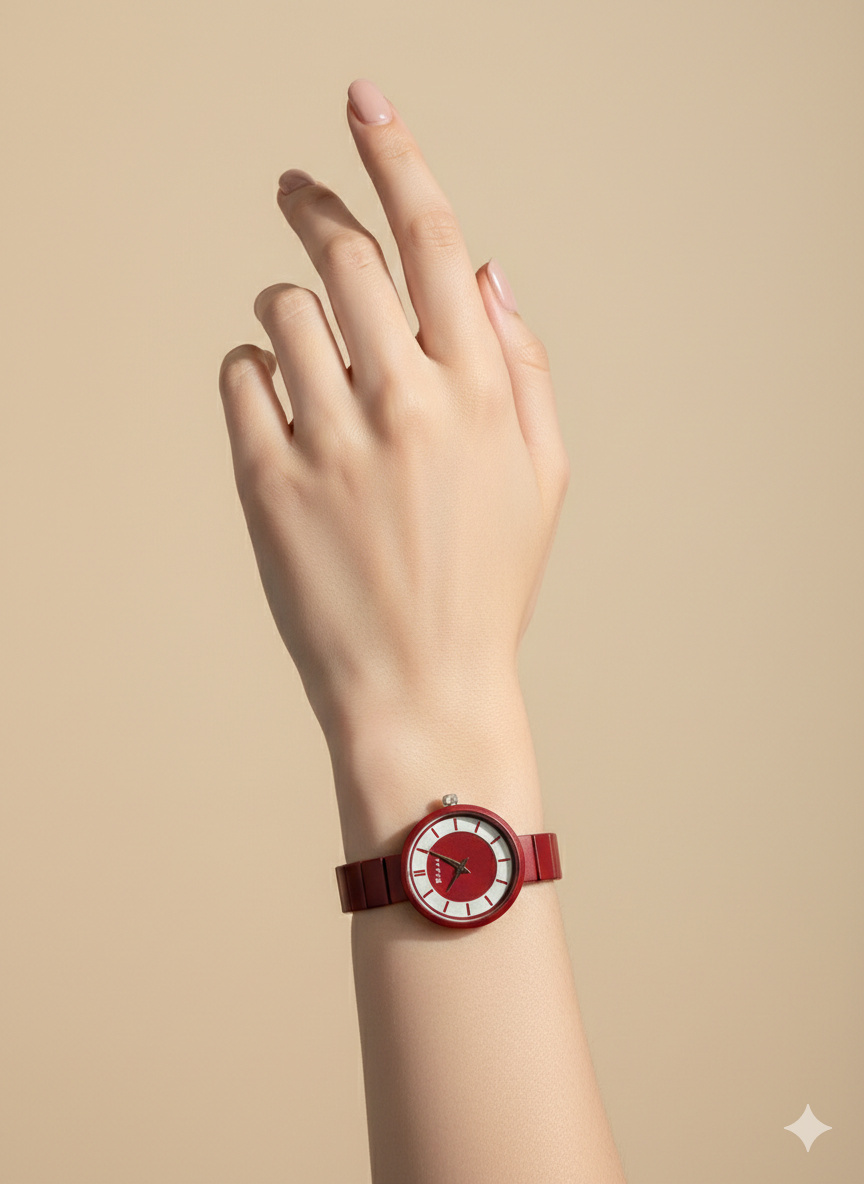 Elegant Matte Red Watch For Women