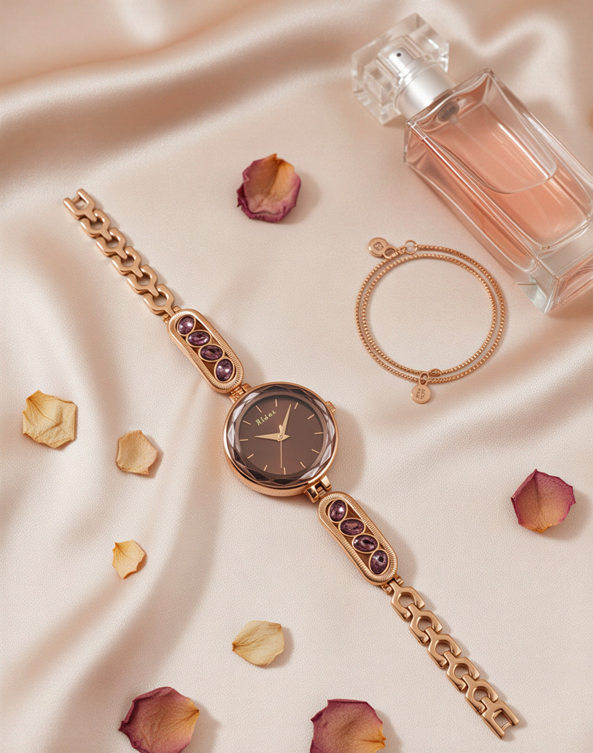 Rose Radiance Wine Stone Studded Watch For Women