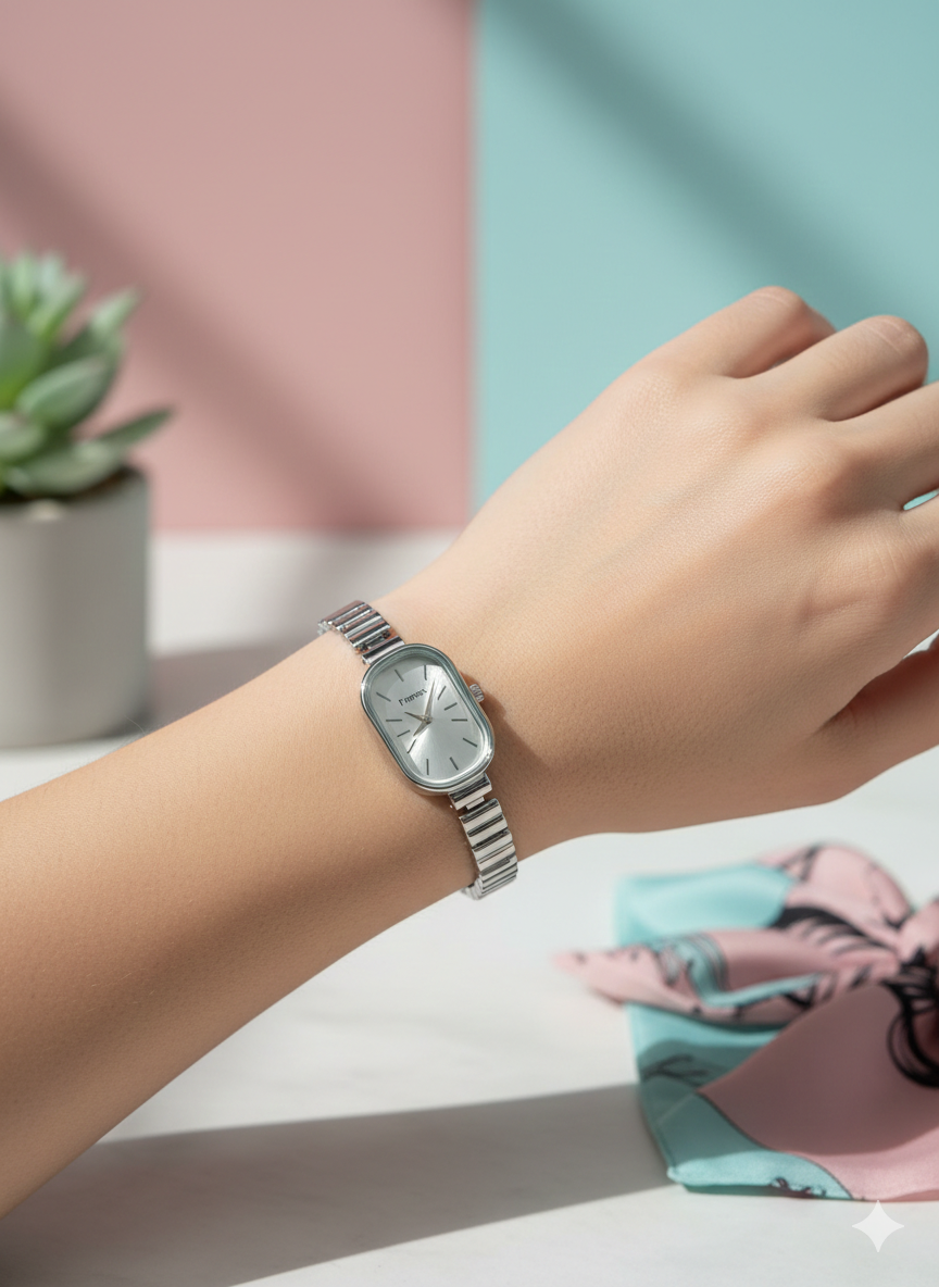 Monarch Grace Oval Silver Watch For Women