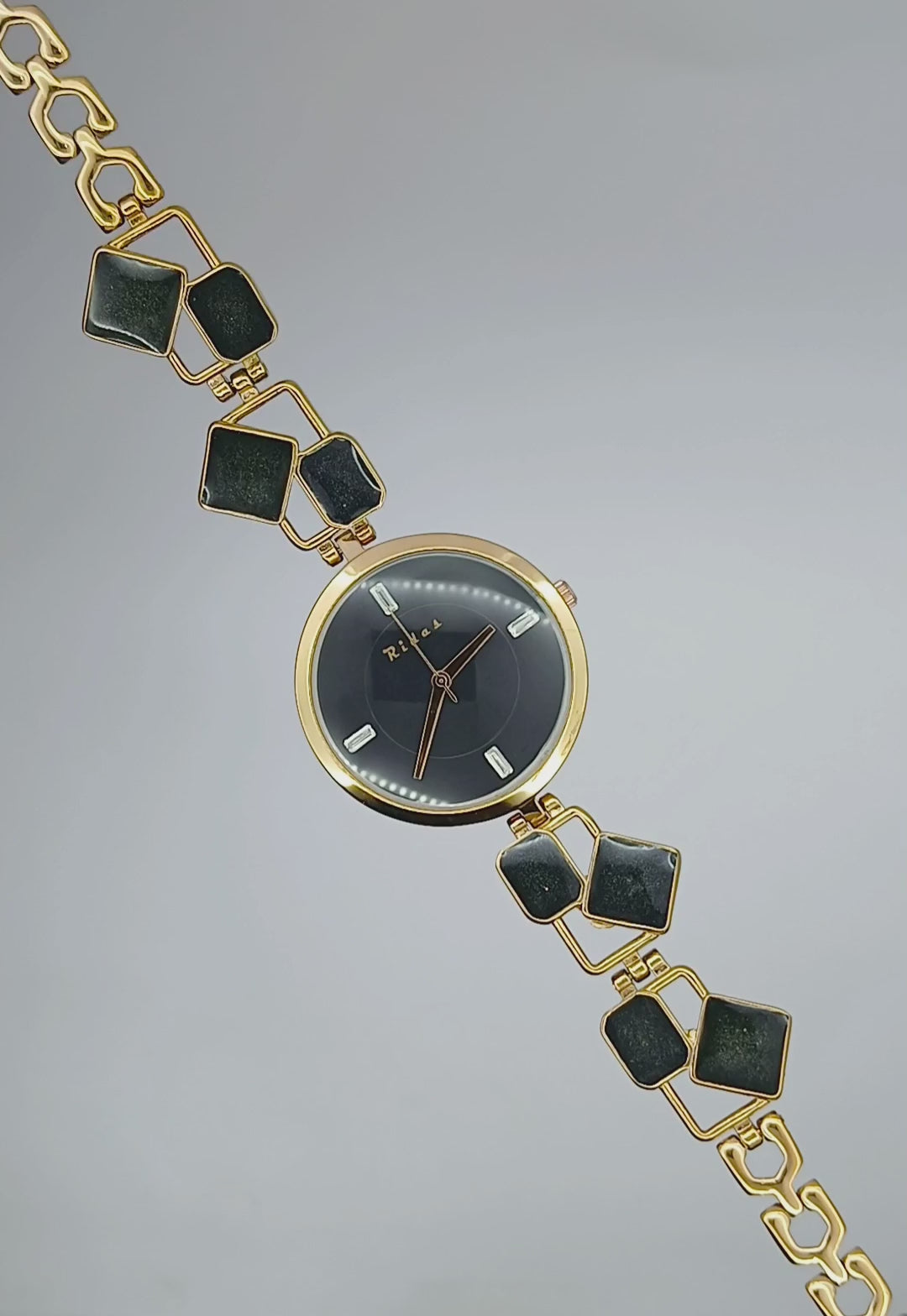 Rovelle Paris Black Stone Rosegold Watch For Women